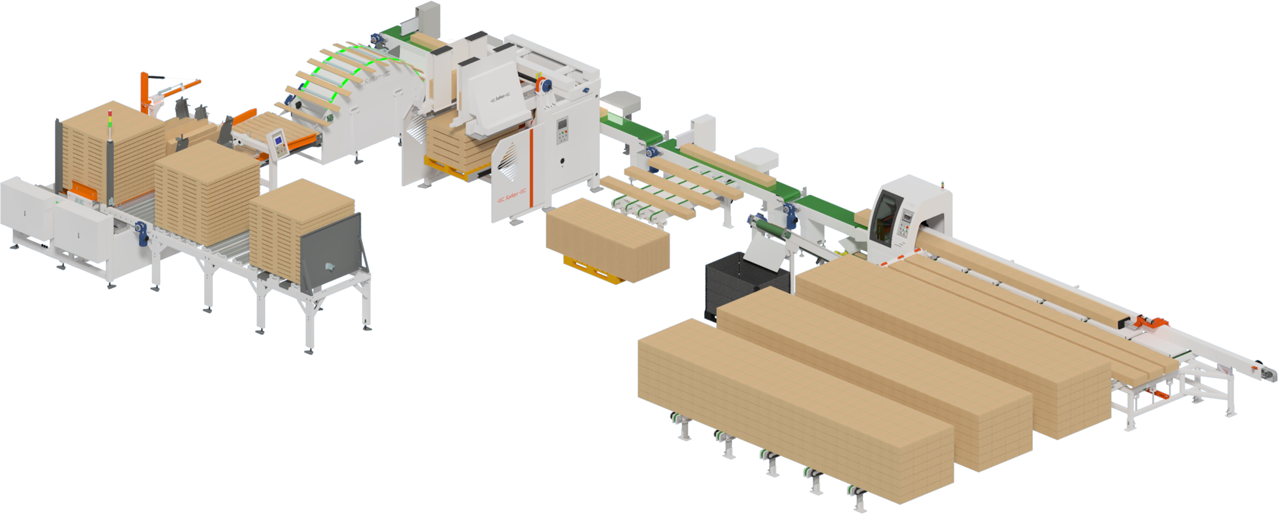SF6060S+ Cross cut saw & Lengths sorting & Stacker